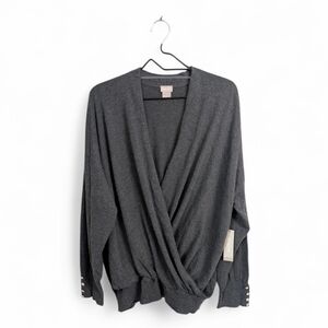 NWT Chico's Pullover Wrap Sweater V-Neck Long Sleeve Button Details Gray XXL (4)